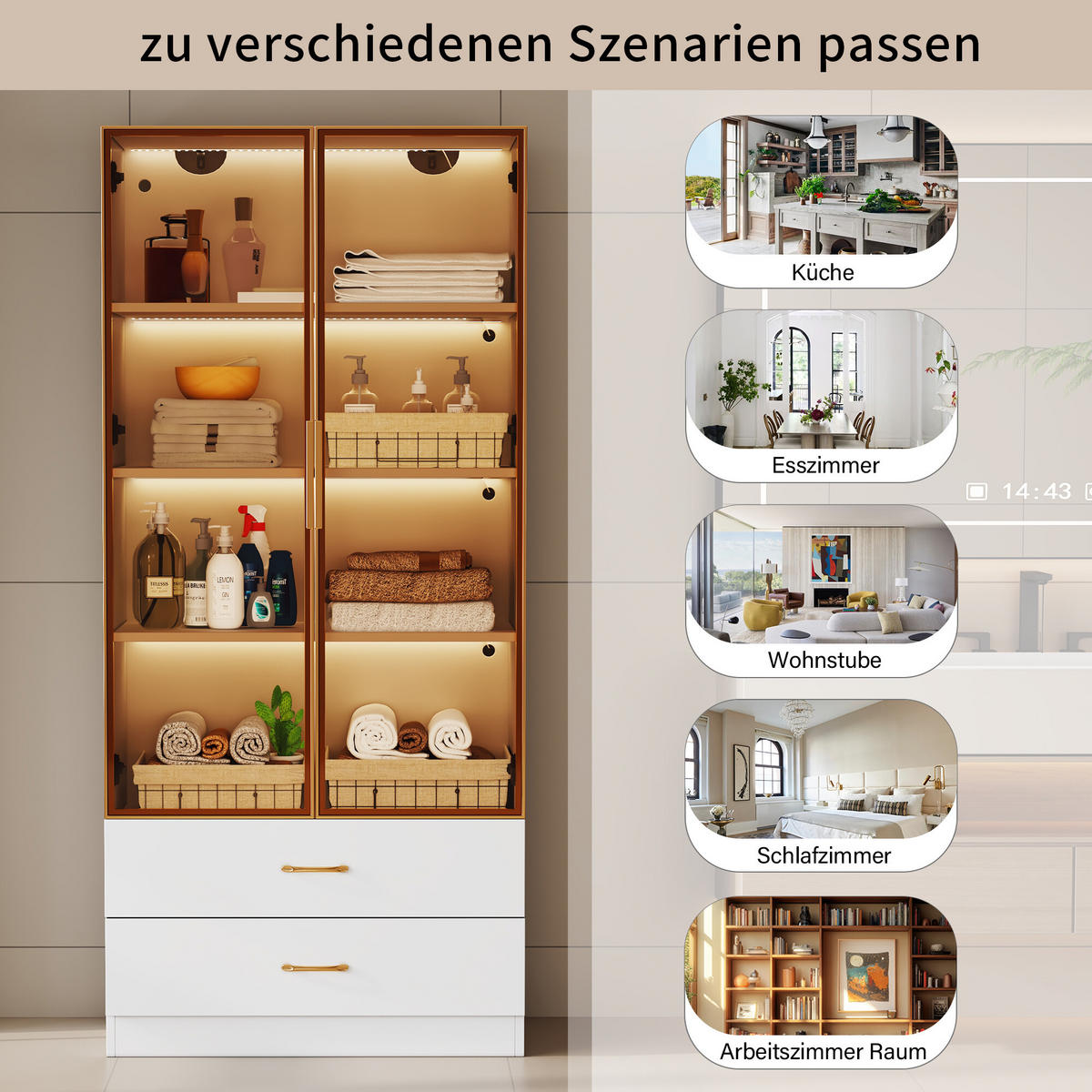 VITRINENSCHRANK in Weiß 74/34.5/170 cm - Weiß, Glas/Holzwerkstoff (34.5/170/70cm) - Urban Meuble