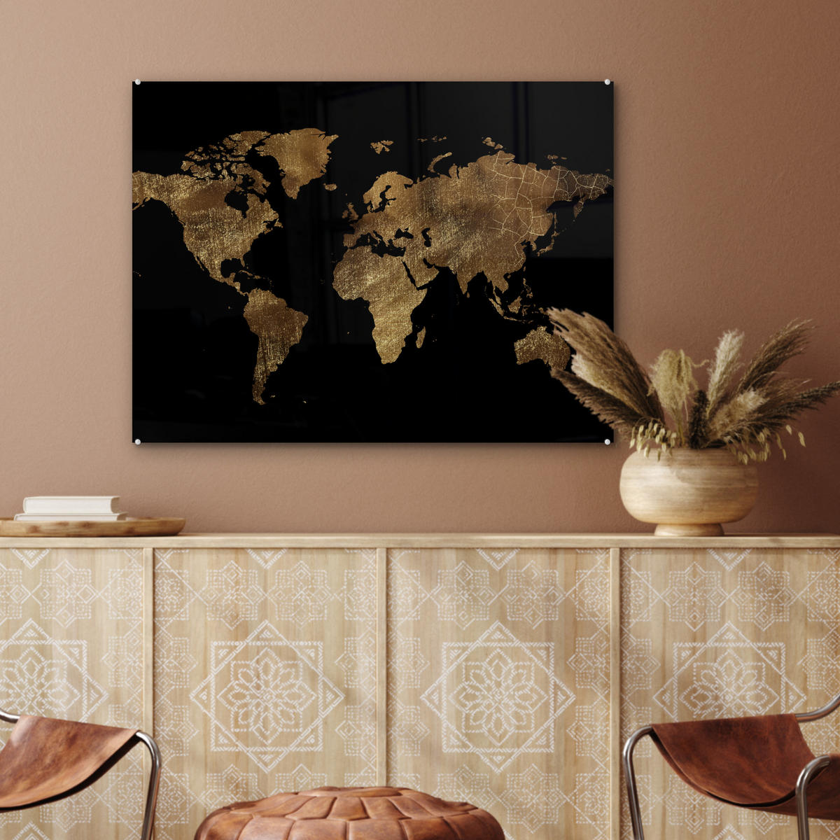 OBRAZ NA AKRYLOVOM SKLE Mapa sveta - Zlato - Luxus - Zem - Čierna 80x60 cm - zlatá, sklo (80/60cm) - MuchoWow
