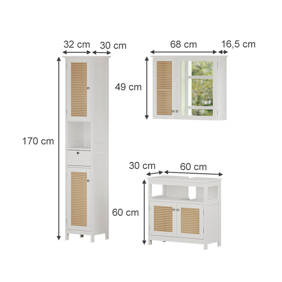 BADMÖBEL-SET Rosario Weiß 3 Teile, mit Hochschrank - Weiß, Holzwerkstoff (60/60/30cm) - Vicco
