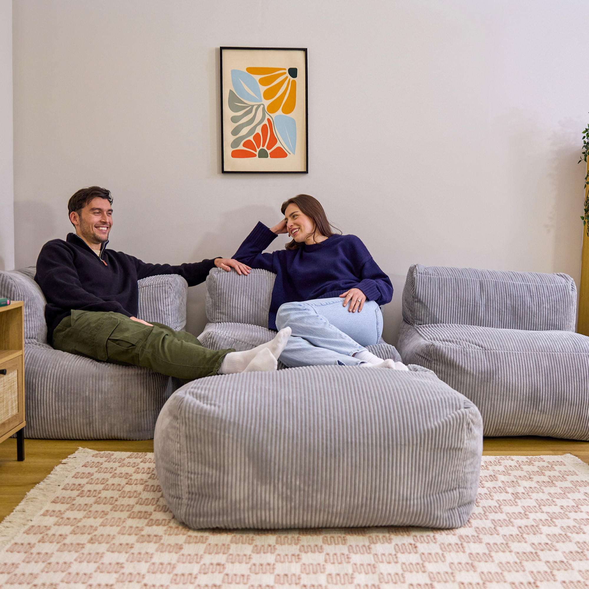 SITZSACK-SOFA 4-tlg. ZEN: Ecksessel, 2 Sessel, Fußstütze - Grau, Textil (450/68/100cm) - icon