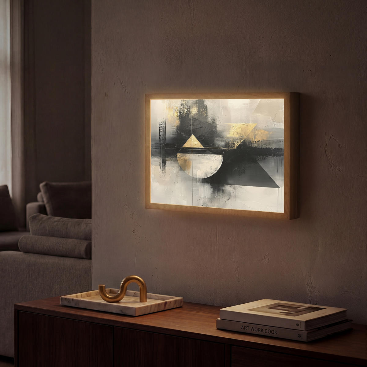 NÁSTĚNNÁ LAMPA S AKUMULÁTOREM Abstraktní - černá - barva - moderní 40x30 cm - šedá, kompozitní dřevo (40/30/8cm) - OnlyWow