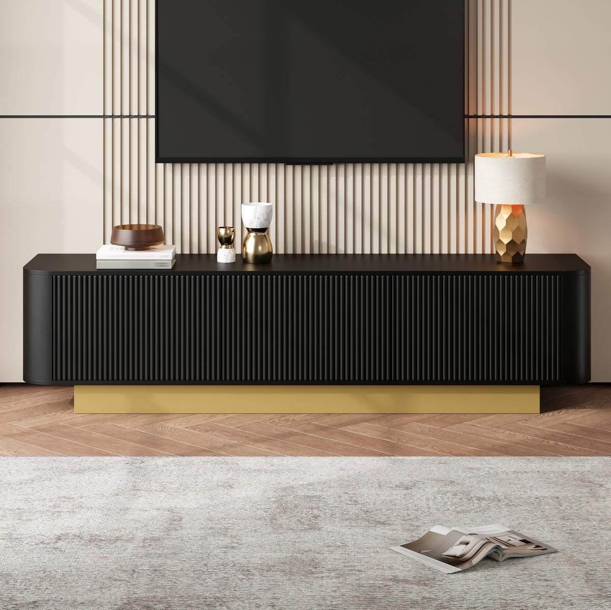 LOWBOARD 170/40,5/47 cm aus MDF und Holzwerkstoff mit Kabelmanagement Schwarz - Schwarz, Holzwerkstoff (170/47/40.5cm) - Modenvie