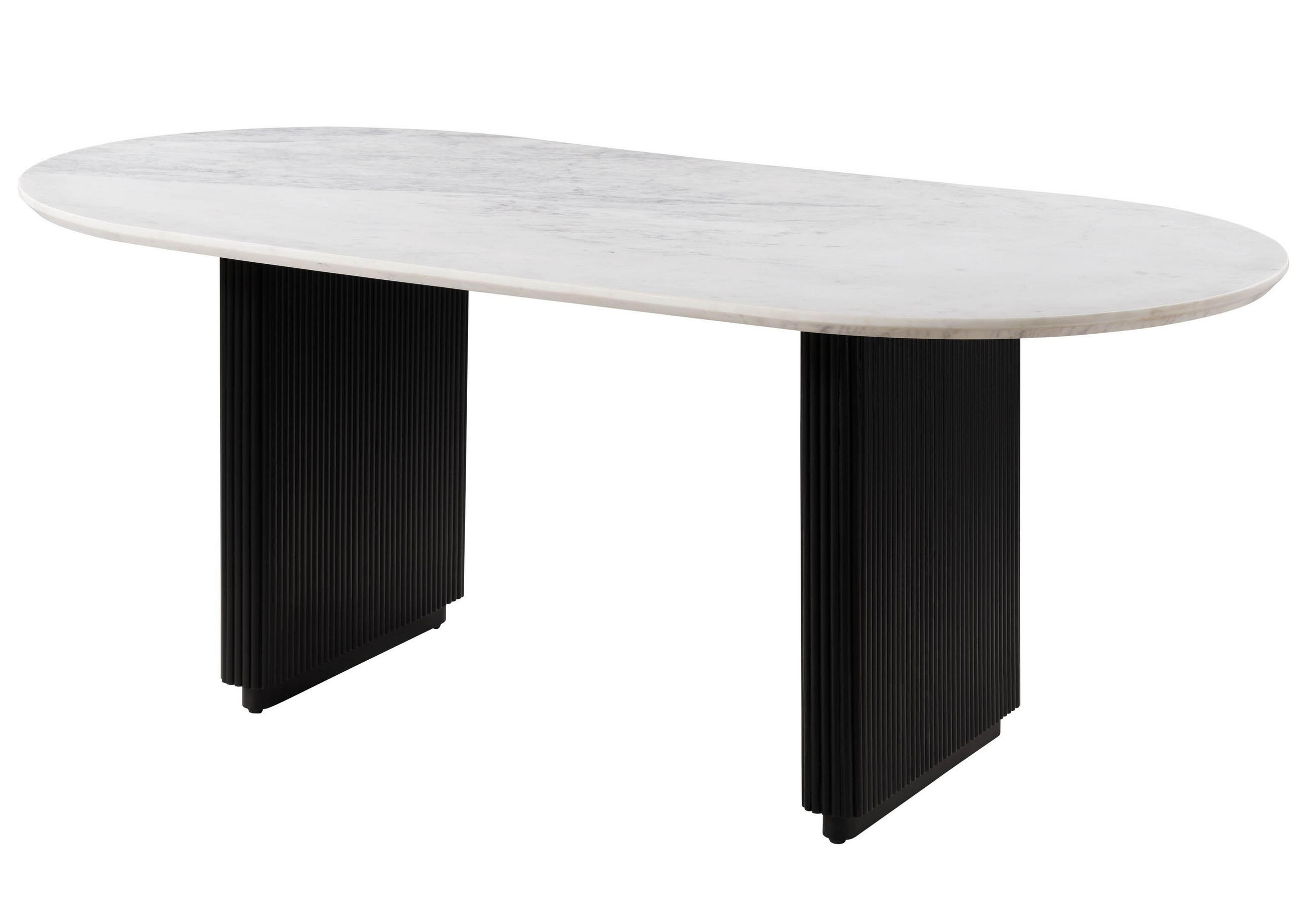 ESSTISCH oval Mango 200x100x76x76 schwarz lackiert / Marmor weiß BARCELONA #136 - Schwarz, Holz (100/200/76cm) - Massivmoebel24
