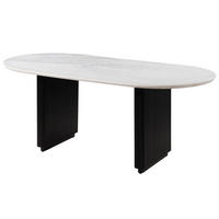 ESSTISCH oval Mango 200x100x76x76 schwarz lackiert / Marmor weiß BARCELONA #136 - Schwarz, Holz (100/200/76cm) - Massivmoebel24