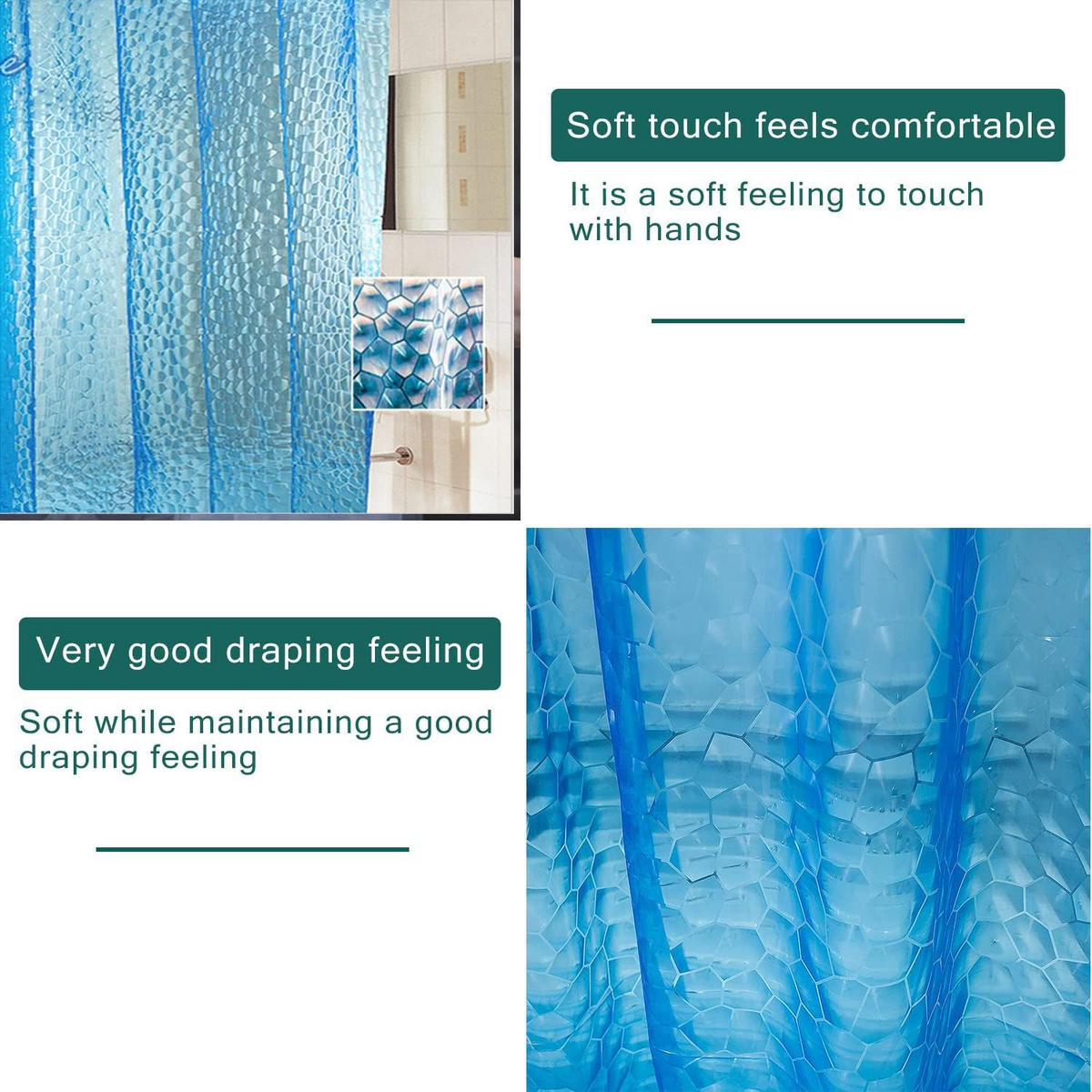 DUSCHVORHANG transparent EVA Blau Einlage wasserdicht mit Magneten fürs Badezimmer 180 cm - Blau, Kunststoff (180/180cm) - MCBOSON