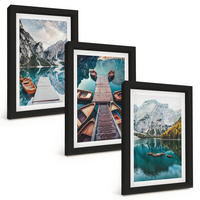 BILDER SET 3er Set - 20x30 cm Schwarzer Rahmen - See, Brücken, Berge - Schwarz, Kunststoff (20/30cm) - TULUP