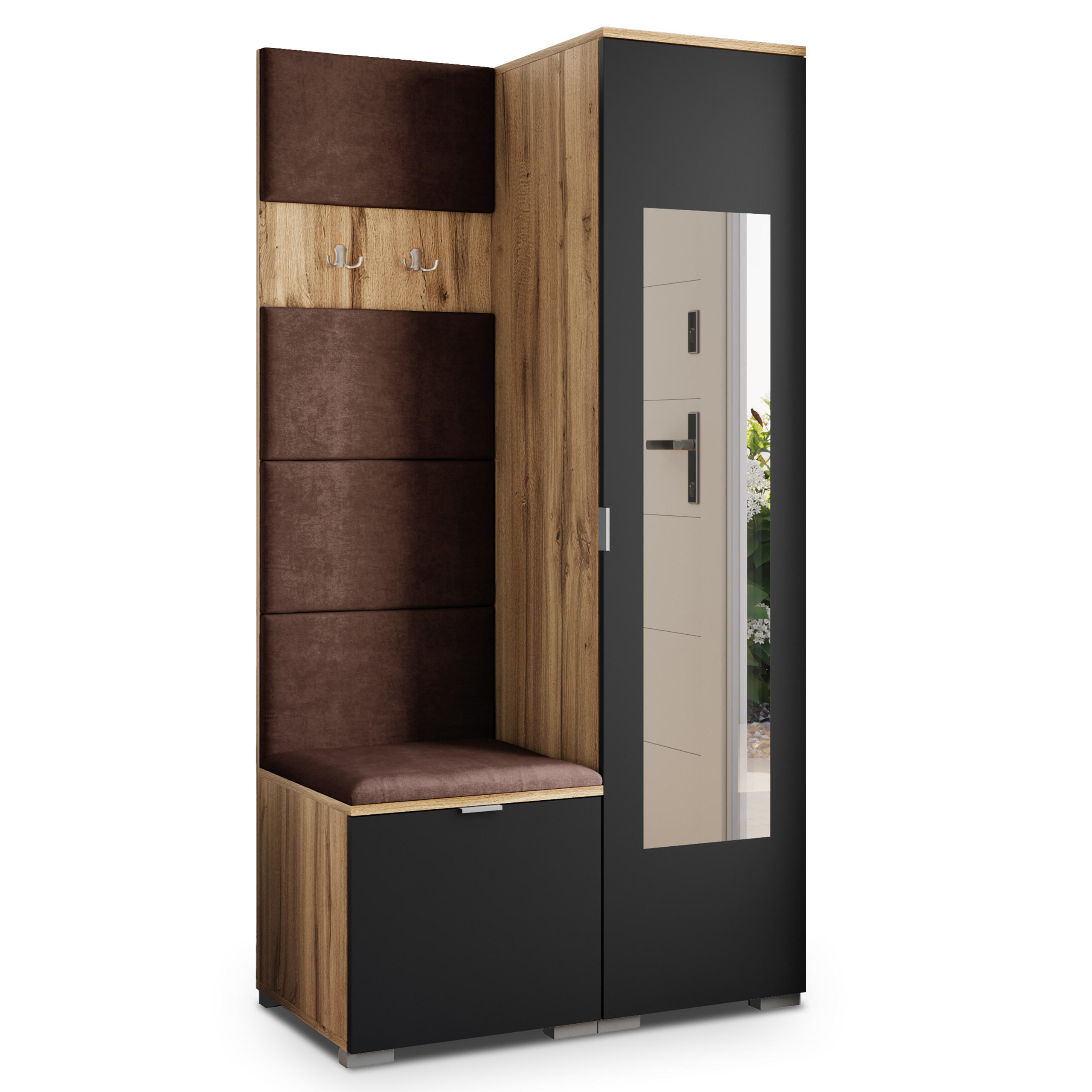 Masseno Garderobenschrank Eiche Wotan, Schwarz, Braun 95x181x51 cm