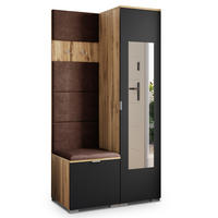 GARDEROBENSCHRANK VIRA 95/181/51 cm Modern Garderobe-Set Eiche Wotan - Eiche Wotan/Schwarz, Holzwerkstoff (95/181/51cm) - MASSENO