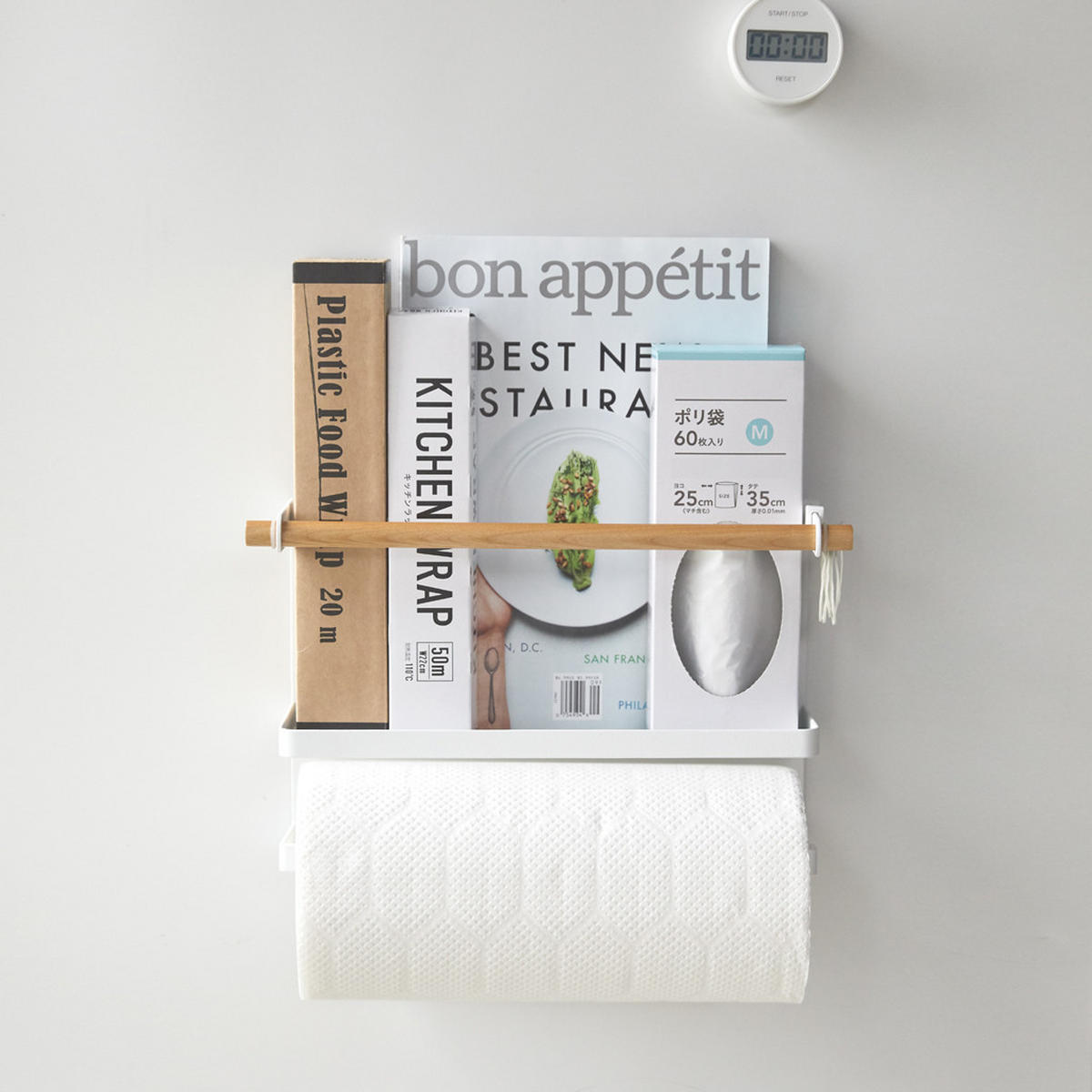 KÜCHENROLLENHALTER Tosca 5087 Weiß, Metall, 32 cm, magnetisch, mit Ablage - Weiß, Metall (32/20/9.5cm) - Yamazaki