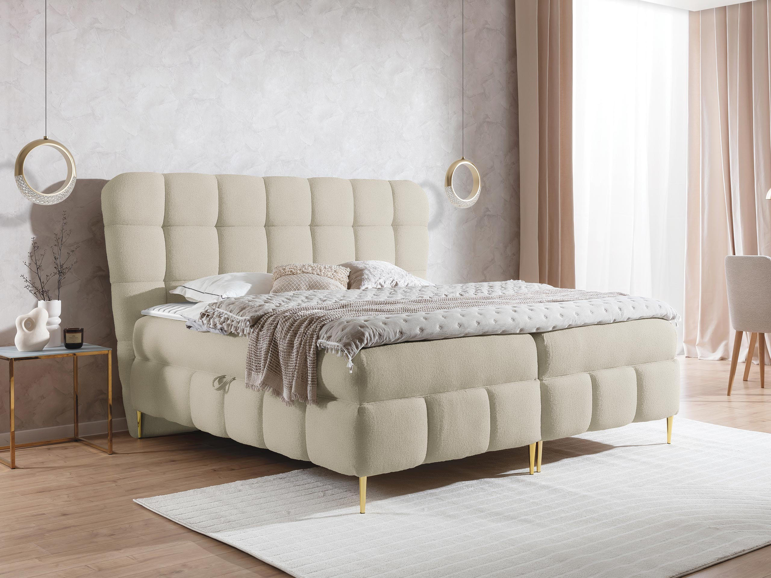 BOXBETT Lolly - Beige/Goldfarben, Holz/Textil (120/200cm) - MIRJAN24