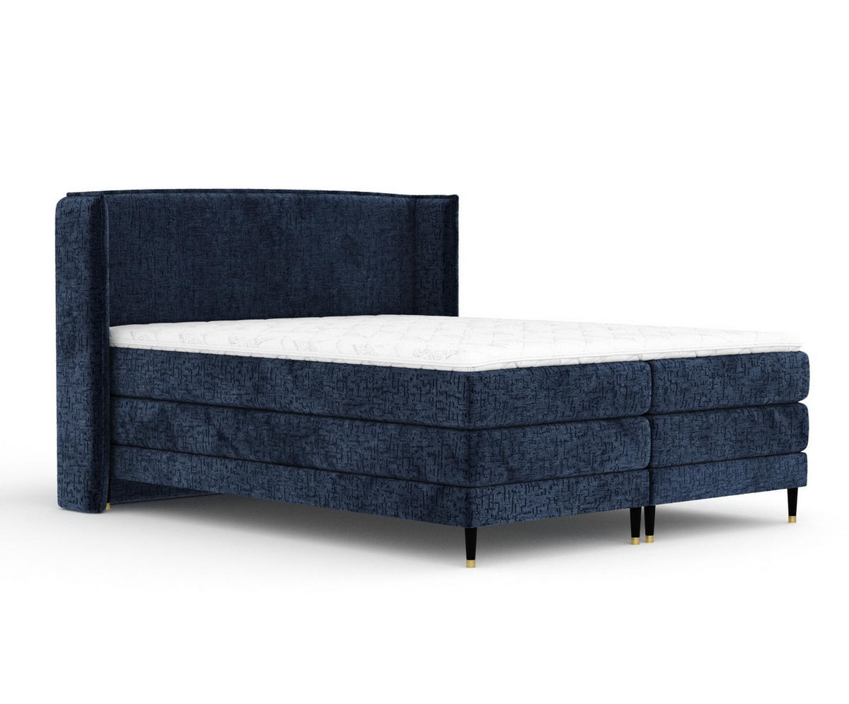 BOXSPRINGBETT Carizzo Marineblau 200/200 cm mit Matratze und Topper - Schwarz/Dunkelblau, Holz/Holzwerkstoff (200/200cm) - Maison de Reve