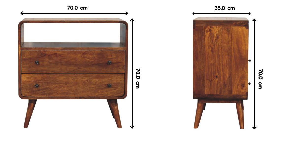 KOMMODE mit abgerundeten Kanten im nordischen Stil, Braun - Messingfarben/Braun, Mangoholz/Holz (70/70/35cm) - Artisan Furniture
