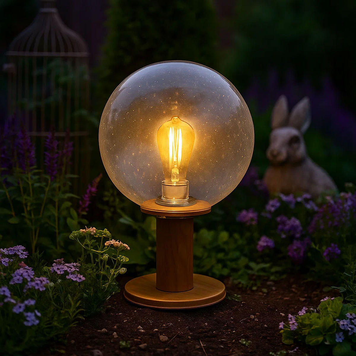 LED SOCKELLEUCHTE Holzoptik Braun klar - Braun, Glas (25/25/38cm) - Globo Lighting