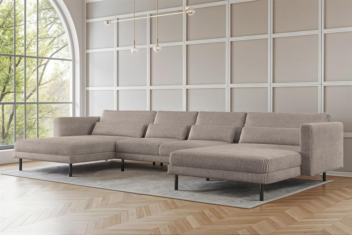 WOHNLANDSCHAFT Agada In Poso - Beige, Holzwerkstoff/Textil (391/83/174cm) - Fun Möbel