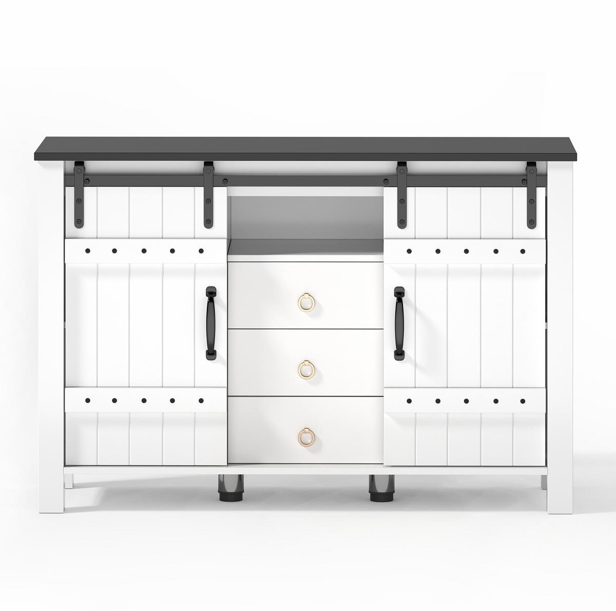 SIDEBOARD 120/40/80 cm Weiß aus MDF mit Schiebetüren und 3 Schubladen - Weiß, Holzwerkstoff (40/80/120cm) - OKMYHOME