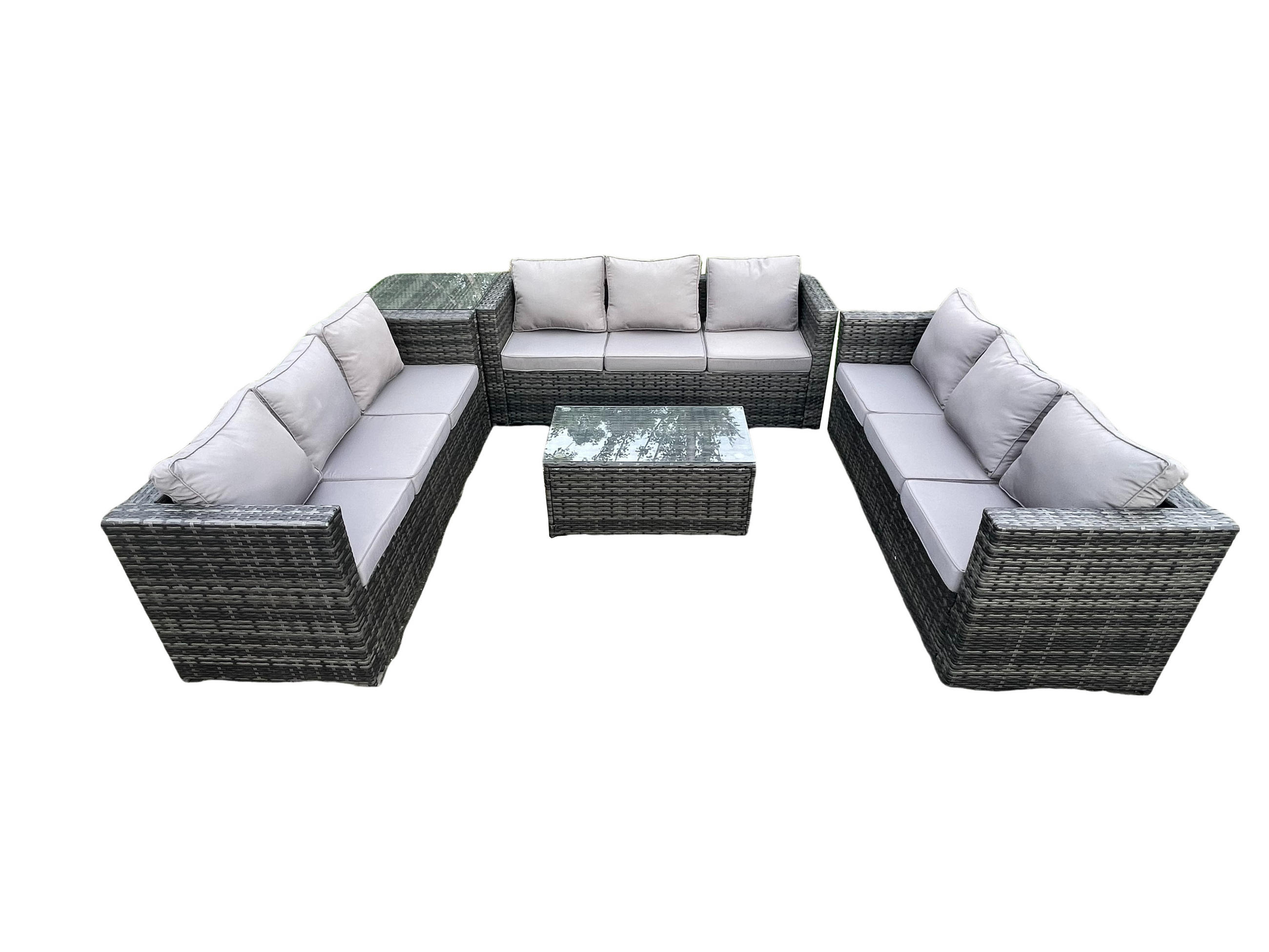 GARTENSET mit Beistelltisch Polyrattan 9-Sitzer - Dunkelgrau, Metall - Fimous