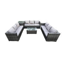 GARTENSET mit Beistelltisch Polyrattan 9-Sitzer - Dunkelgrau, Metall - Fimous