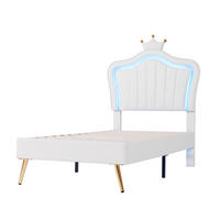 KINDERBETT 90/200 cm mit Krone und LED-Beleuchtung aus Kunstleder - Weiß, Textil (90/200cm) - OKWISH