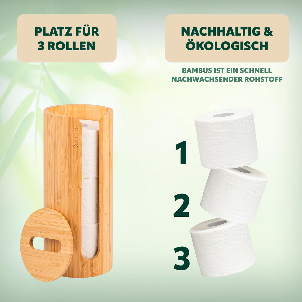 TOILETTENPAPIERAUFBEWAHRUNG, für 3 Rollen, Bambus - Braun, Holz (14.5/34/14.5cm) - eluno
