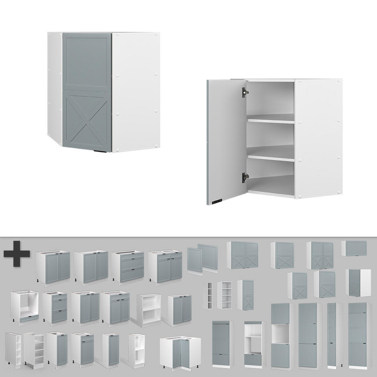 ECKHÄNGESCHRANK Fame-Line Hellblau-grau 57 cm - Blaugrau/Weiß, Holzwerkstoff (57/72/34.1cm) - Vicco