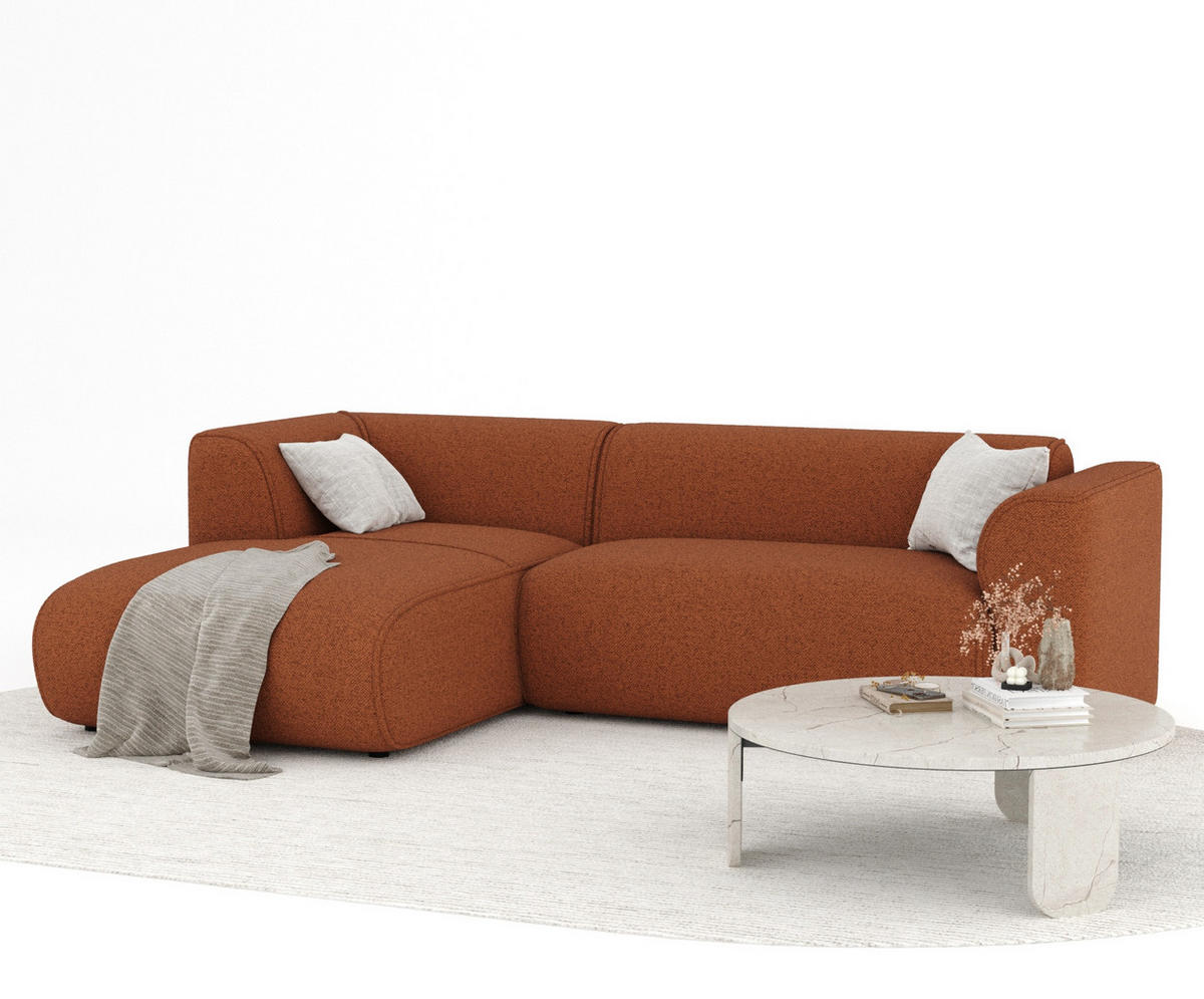 ECKSOFA Melani Kupferfarbe Webstoff - Schwarz/Kupferfarben, Holz/Holzwerkstoff (253/153cm) - Maison de Reve