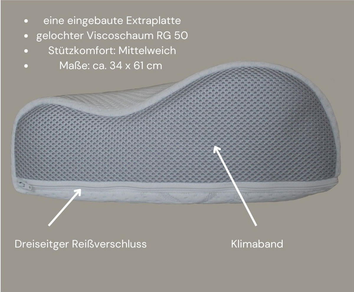 NACKENSTÜTZKISSEN Beasleep V gelochter Viscoschaum - Weiß, Textil (34/61cm) - Bonvionn