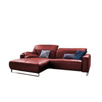 ECKSOFA MIT SITZTIEFENVERSTELLUNG YORK Rot Leder - Silberfarben/Rot, Leder (284/180cm) - KAWOLA