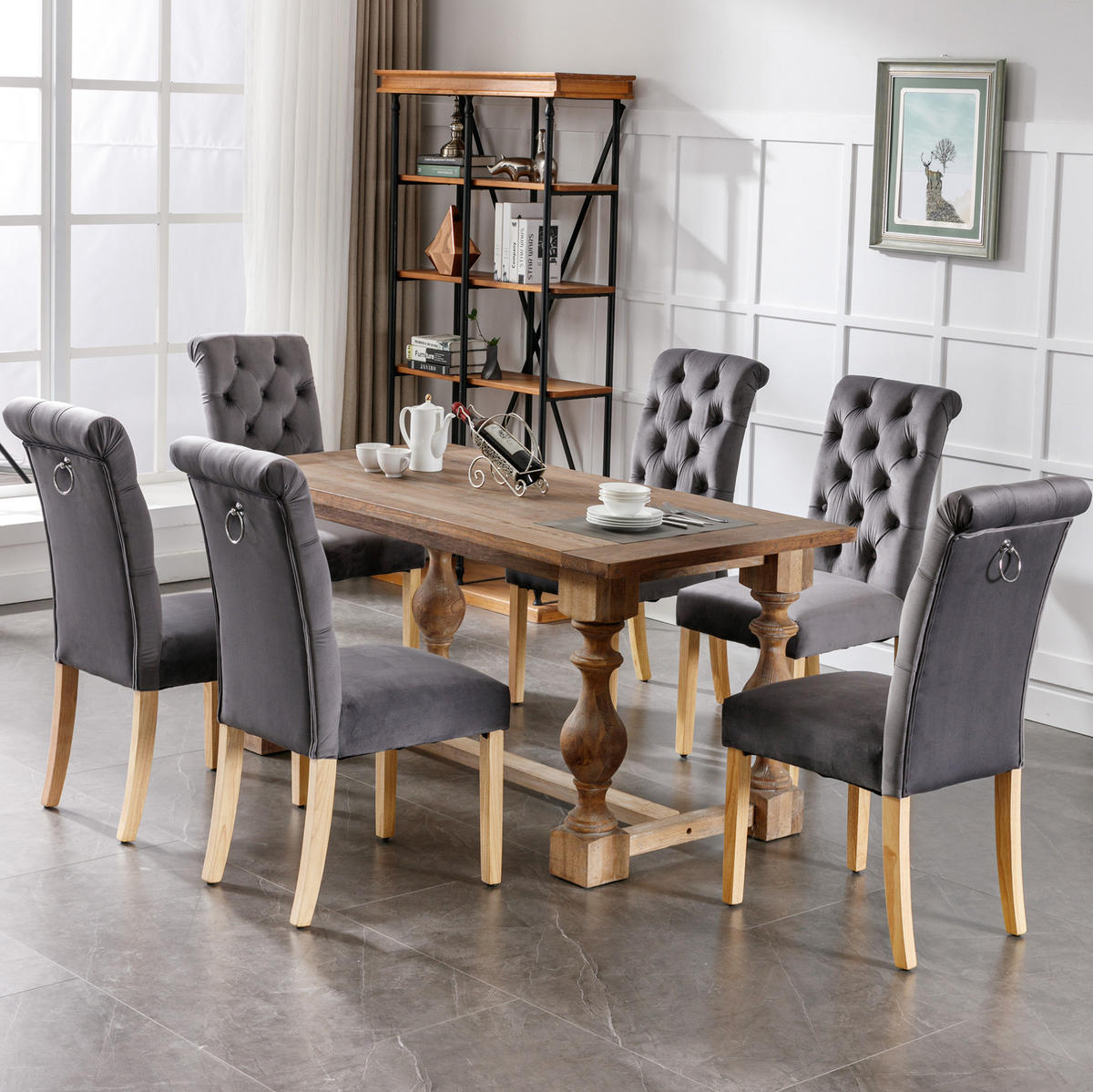 ESSZIMMERSTUHL Samt Grau mit Eichenbeinen 4er-Set - Grau, Holz (43/100/63.1cm) - Meubliv