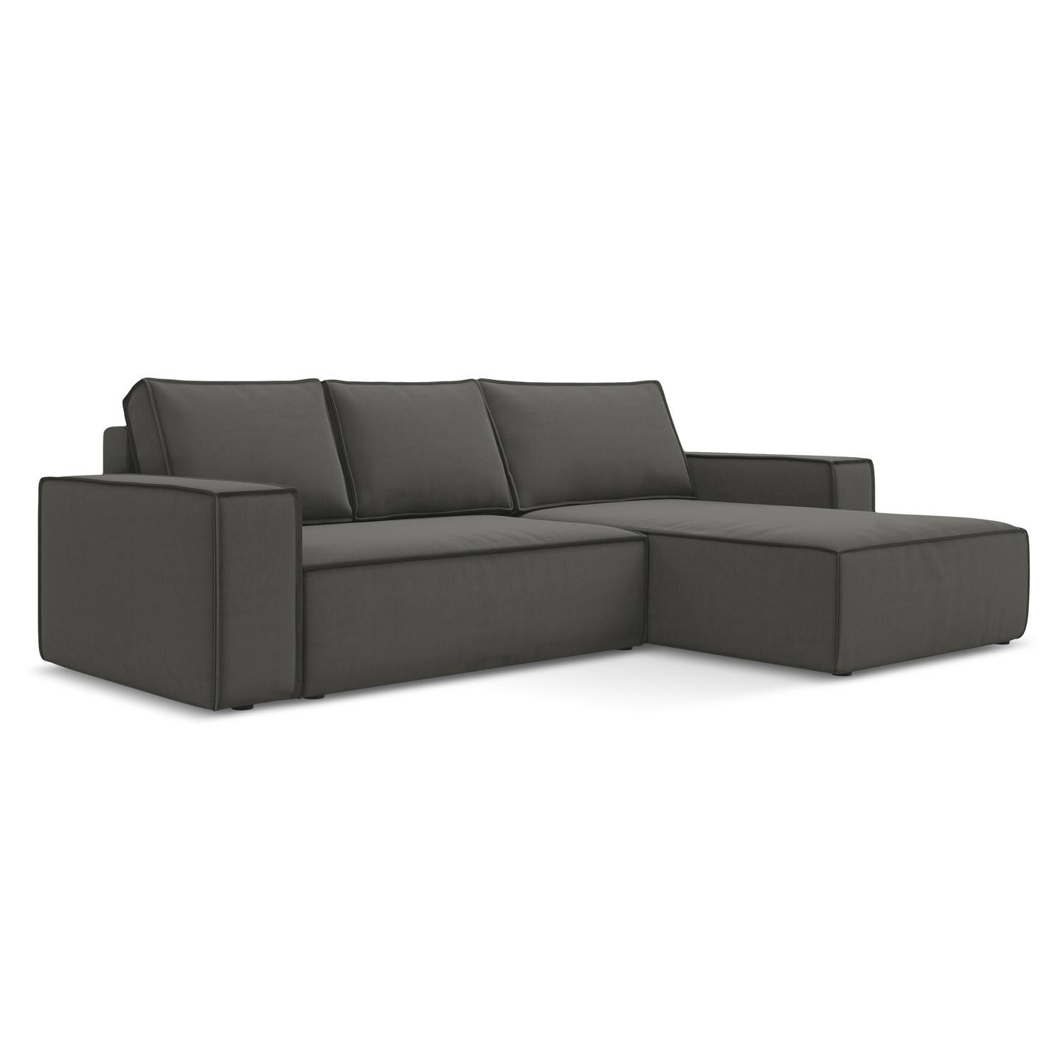 ECKSOFA mit Schlaffunktion Samt Stoff Grau - Dunkelgrau/Schwarz, Kunststoff/Textil (290/185cm) - LaMiaSofa