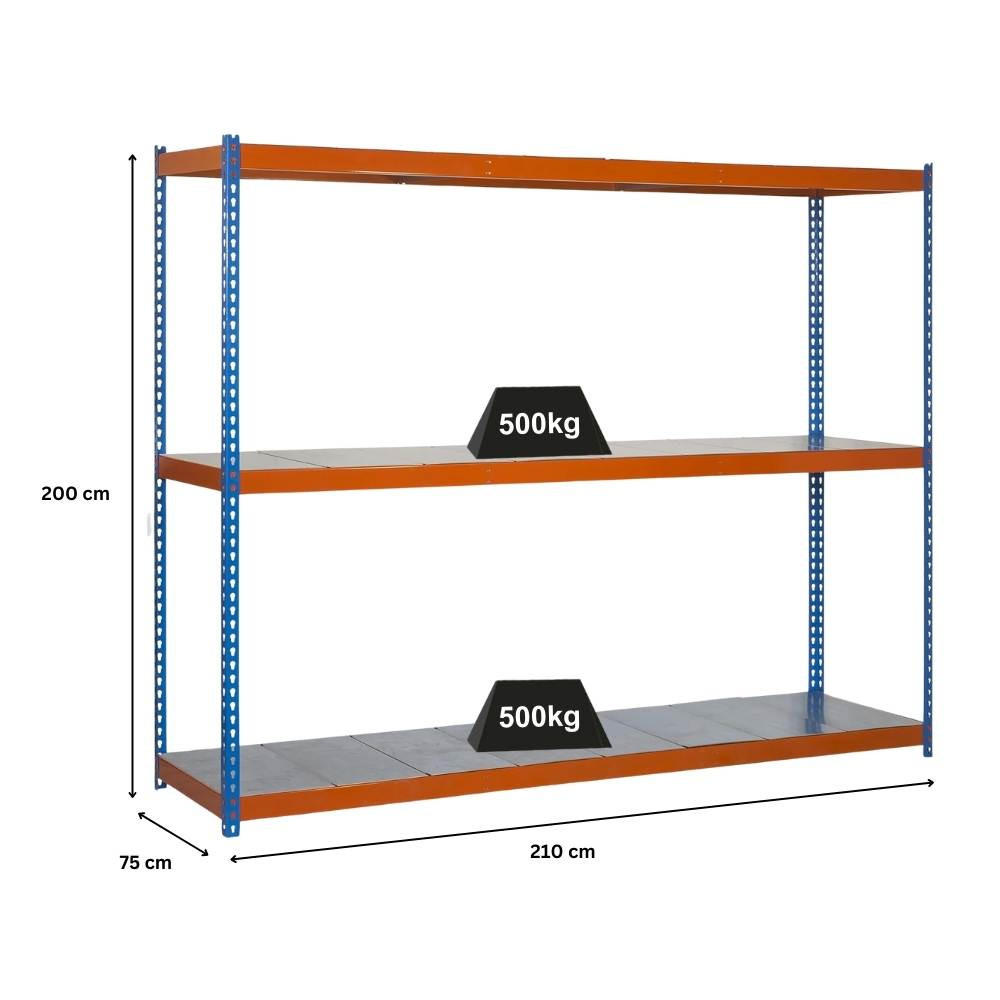 SCHWERLASTREGAL METAL BEAST THREE | HxBxT 200x210x75cm | Fachlast 500kg | Blau-Orange - Gelb, Metall (210/200/75cm) - PROREGAL