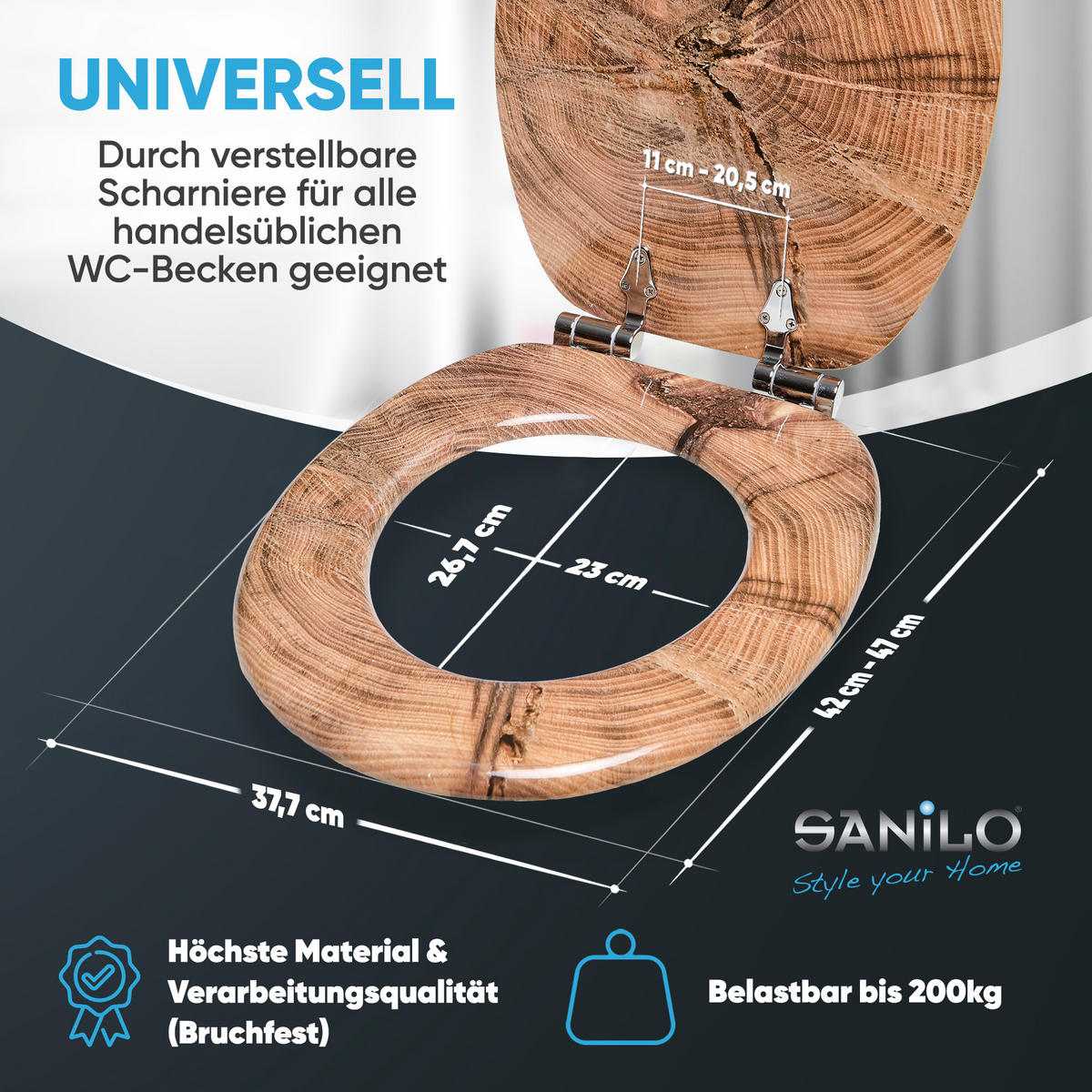 WC-SITZ mit Absenkautomatik Old Tree - Braun, Holzwerkstoff (38/6/47cm) - Sanilo