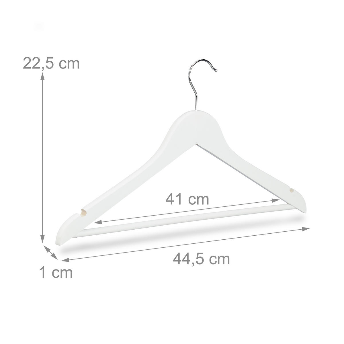 10XVEŠIAK na šaty - biela, kov/drevo (44.5/22.5/1cm) - Relaxdays