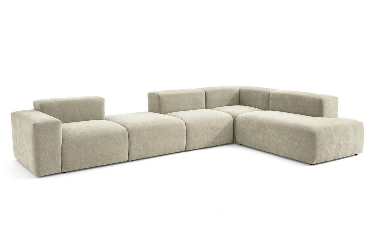 5-SITZER modulares Ecksofa HEAVEN SET 5 Rechts, Breite 380 cm Webstoff Olivgrün - Schwarz/Olivgrün, Holz/Kunststoff (245/380cm) - Muffo