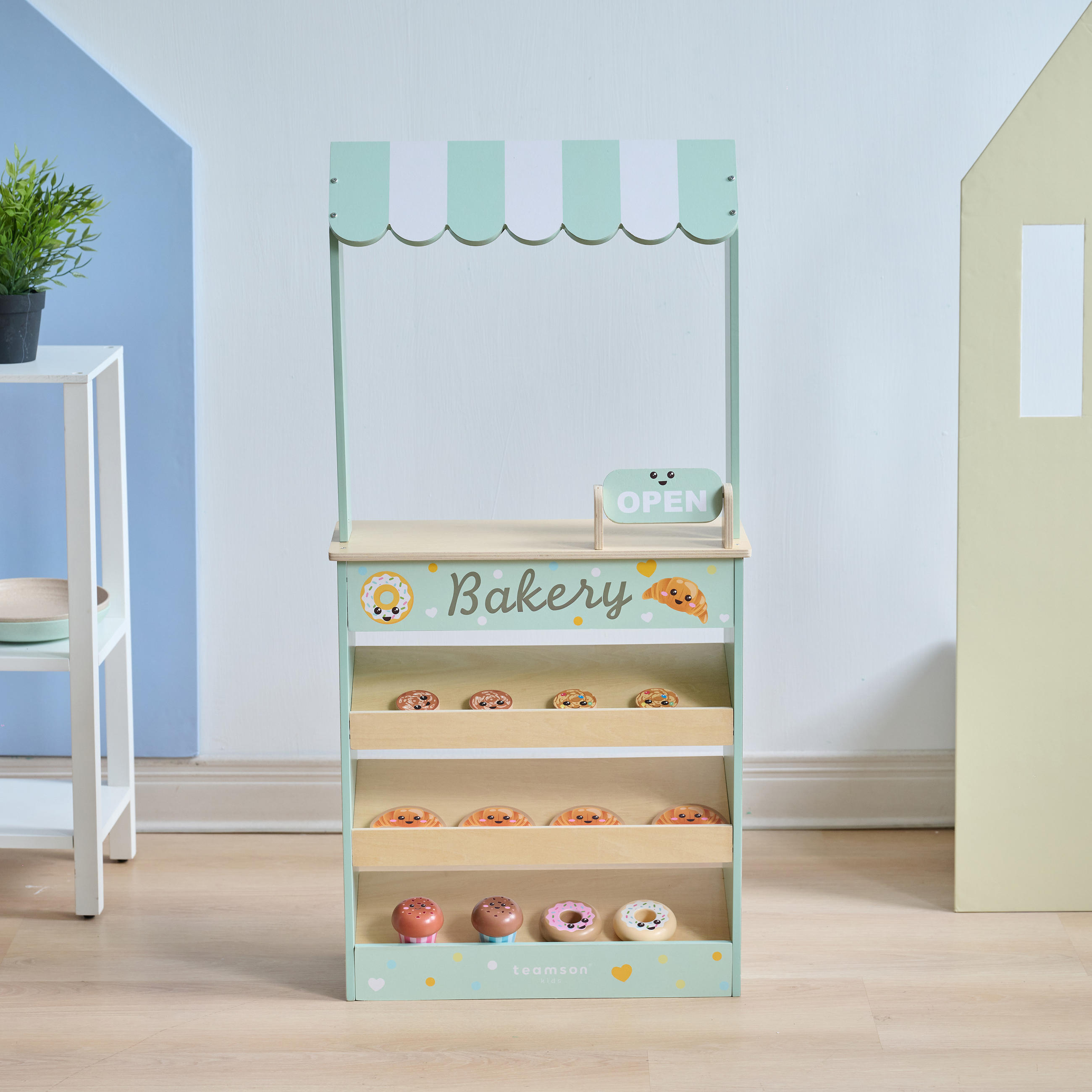 HOLZ-BÄCKEREISTAND mit 12 Gebäckstücken, Grün, 93cm - Grün, Holz (18/93/43cm) - Teamson Kids