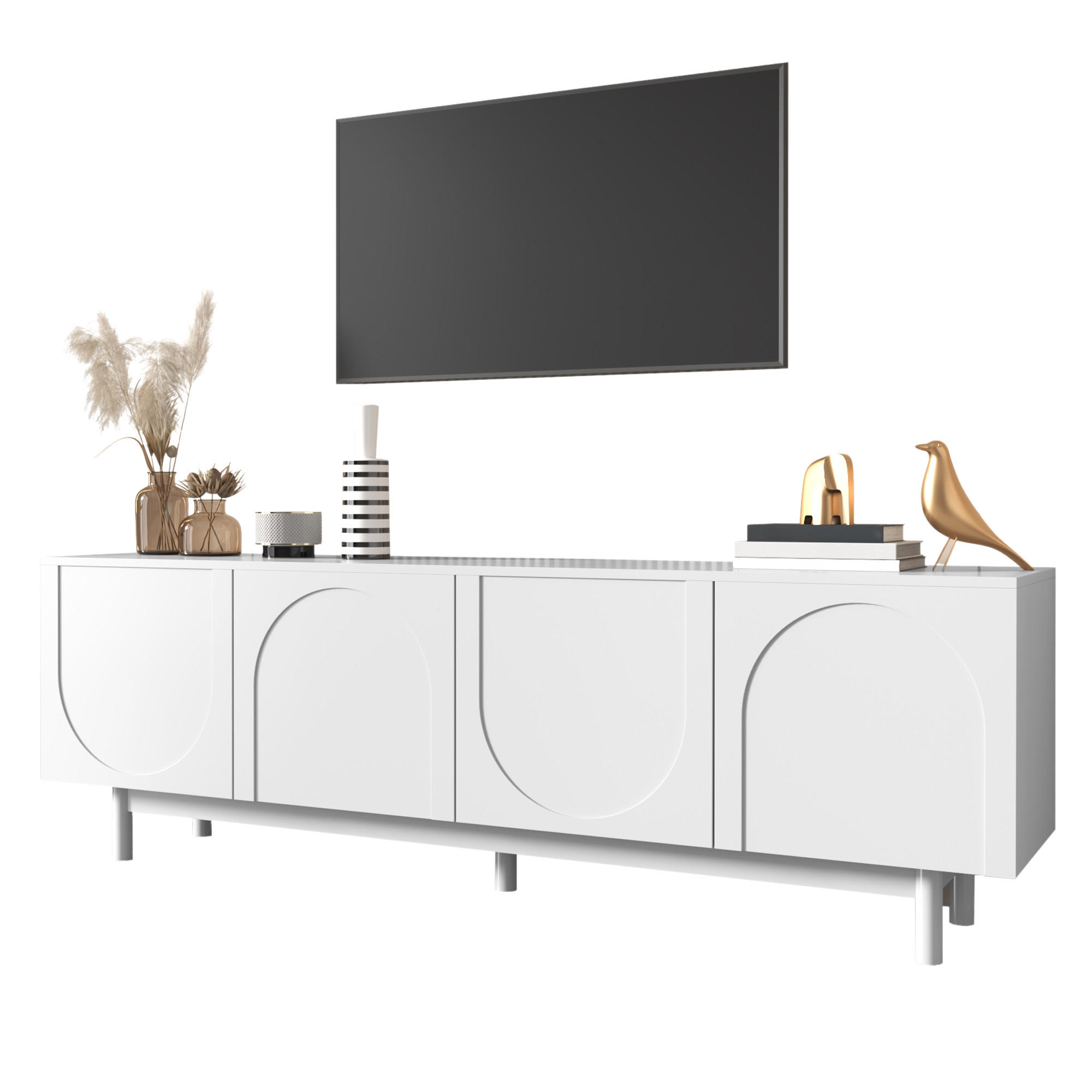 TV-ELEMENT 175 cm Weiß Matt mit Push-to-Open Türen und Stauraum - Weiß, Holzwerkstoff (38/56/175cm) - Korfee