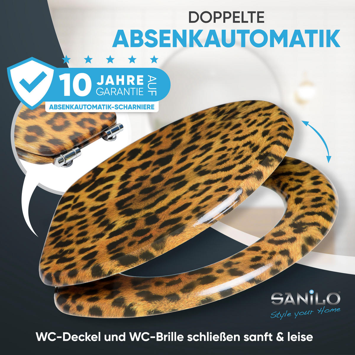 WC-SITZ Absenkautomatik Leopardenfell - Braun, Holzwerkstoff (38/6/47cm) - Sanilo