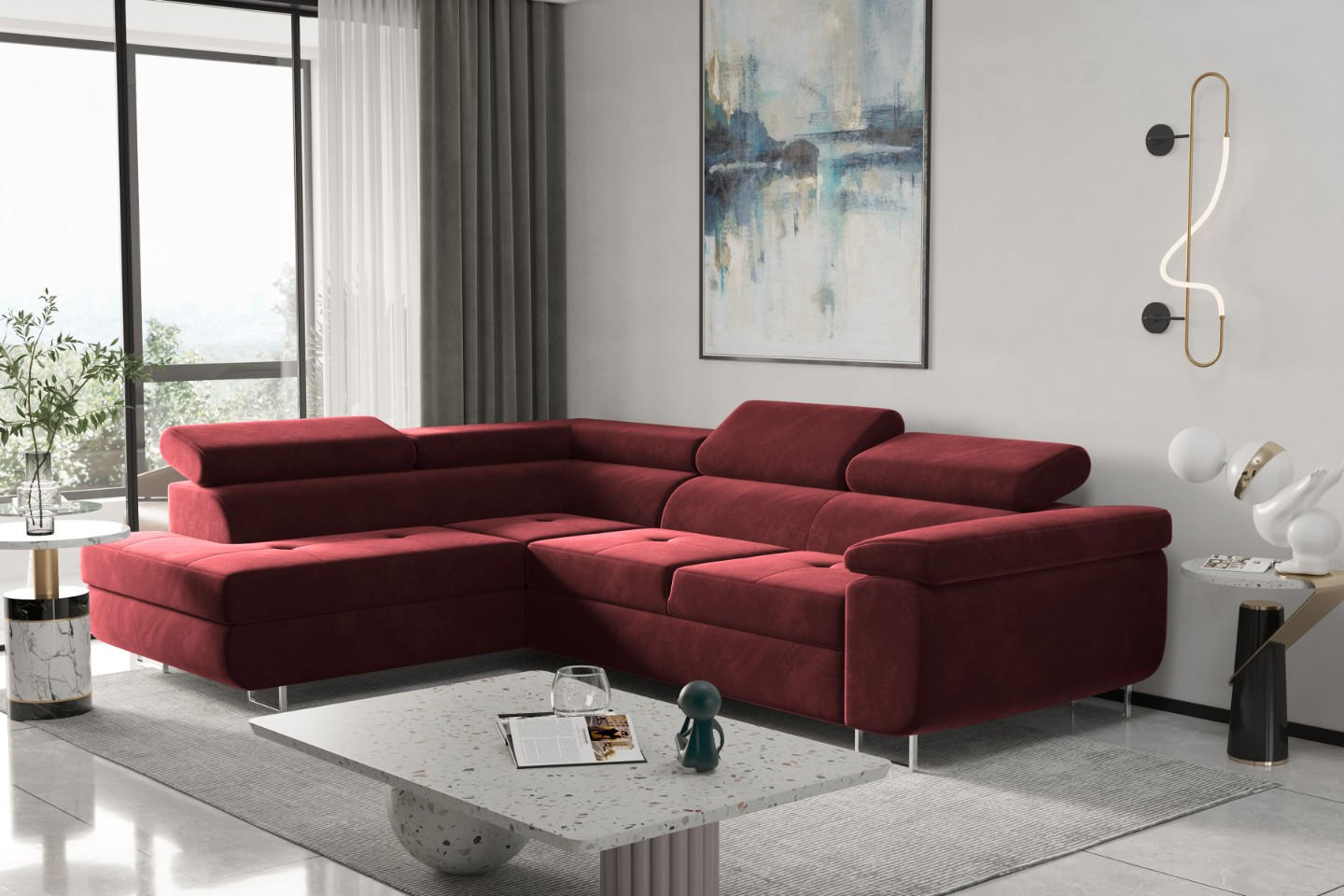 ECKSOFA mit Schlaffunktion und Bettkasten ATOM Rot Links - Rot, Holz/Textil (202/275cm) - Kaiser Möbel
