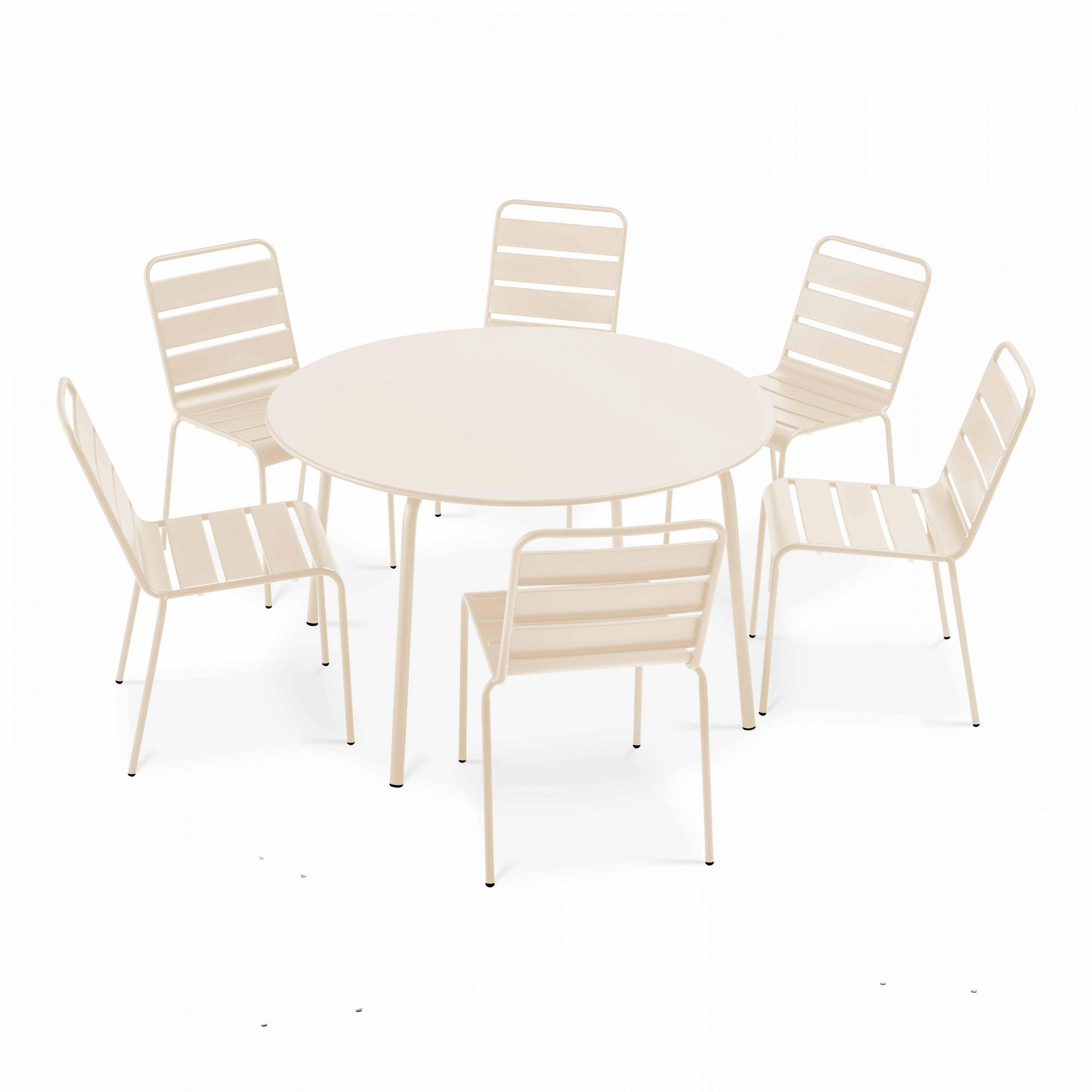 GARTENSET 7-tlg., Elfenbeinfarbe - Beige, Metall - Oviala