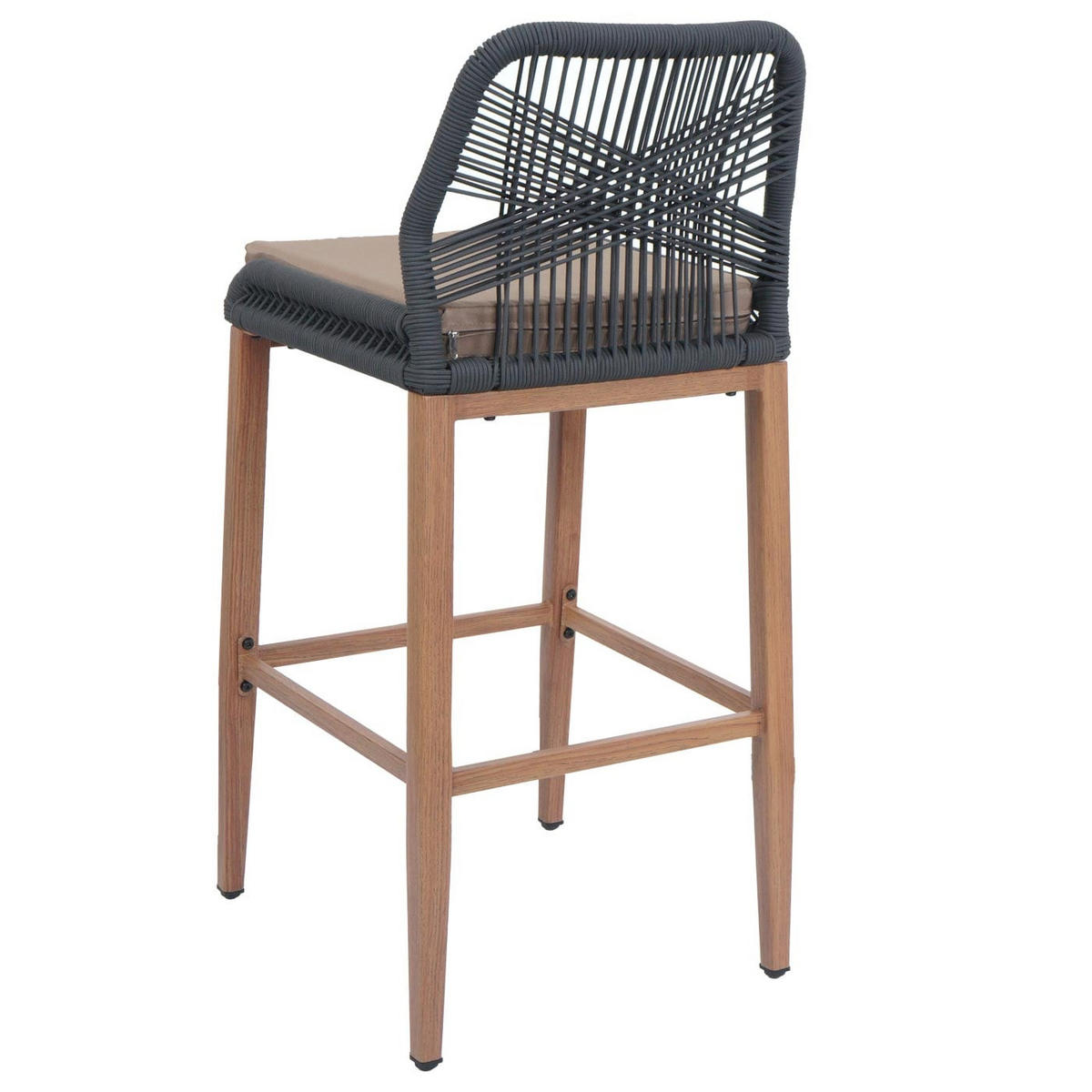 GARTENSTUHL 2er-Set HxBxT 101x45x50cm Sitzhöhe 76cm Anthrazit Kissen Taupe Seilgeflecht Metall Holz-Optik - Anthrazit, Metall (45/101/50cm) - PROREGAL