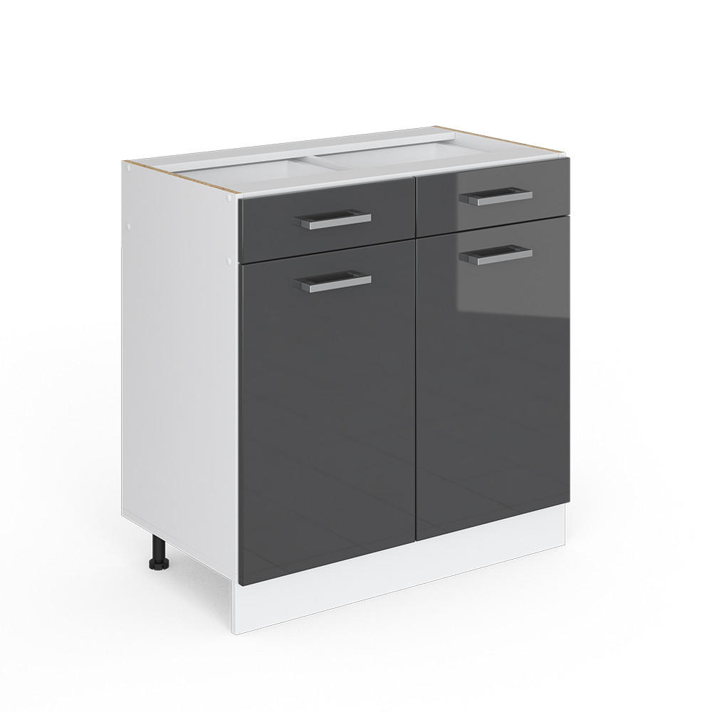 KÜCHENUNTERSCHRANK R-Line Anthrazit Hochglanz 80 cm ohne AP - Schwarz Hochglanz/Anthrazit, Holzwerkstoff (80/81.6/46cm) - Vicco