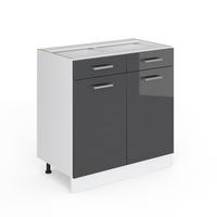 UNTERSCHRANK R-Line Anthrazit Hochglanz 80 cm mit Schubladen und Türen ohne AP - Schwarz Hochglanz/Weiß, Holzwerkstoff (80/81.6/46cm) - Vicco