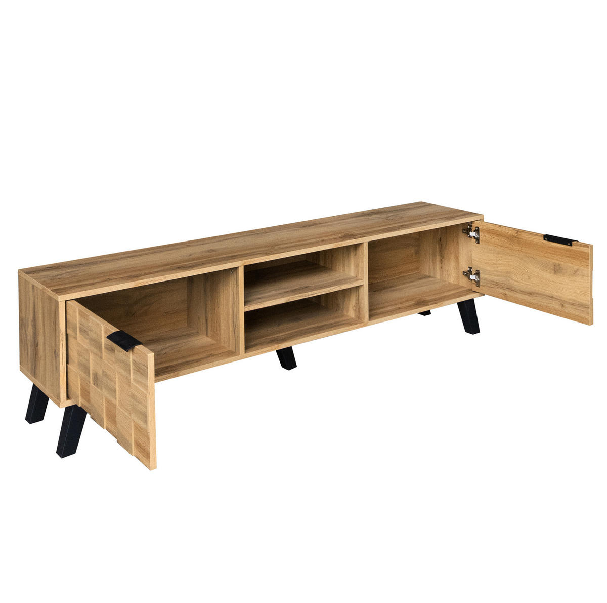 LOWBOARD 160,5/35,5/45 cm aus Spanplatte mit 2 Türen und 2 offenen Fächern Holzfarbe - Naturfarben, Holzwerkstoff (160.5/45/35.5cm) - Modenvie