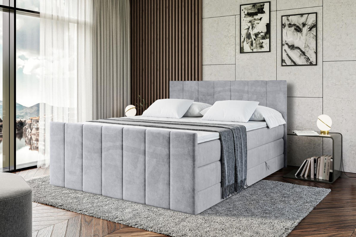 BOXSPRINGBETT MOETI-Z KING - 140x200 - H3/H4 - Hellgrau - Hellgrau, Holzwerkstoff (140/200cm) - ALTDECOR