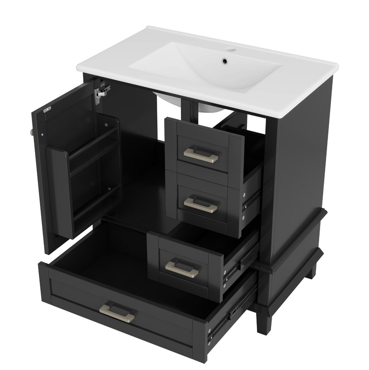 BADEZIMMERSCHRANK mit Keramikbecken 76 x 45,5 x 83,5 cm Schwarz - Schwarz, Holzwerkstoff (45.5/83.5/73cm) - Beauniv