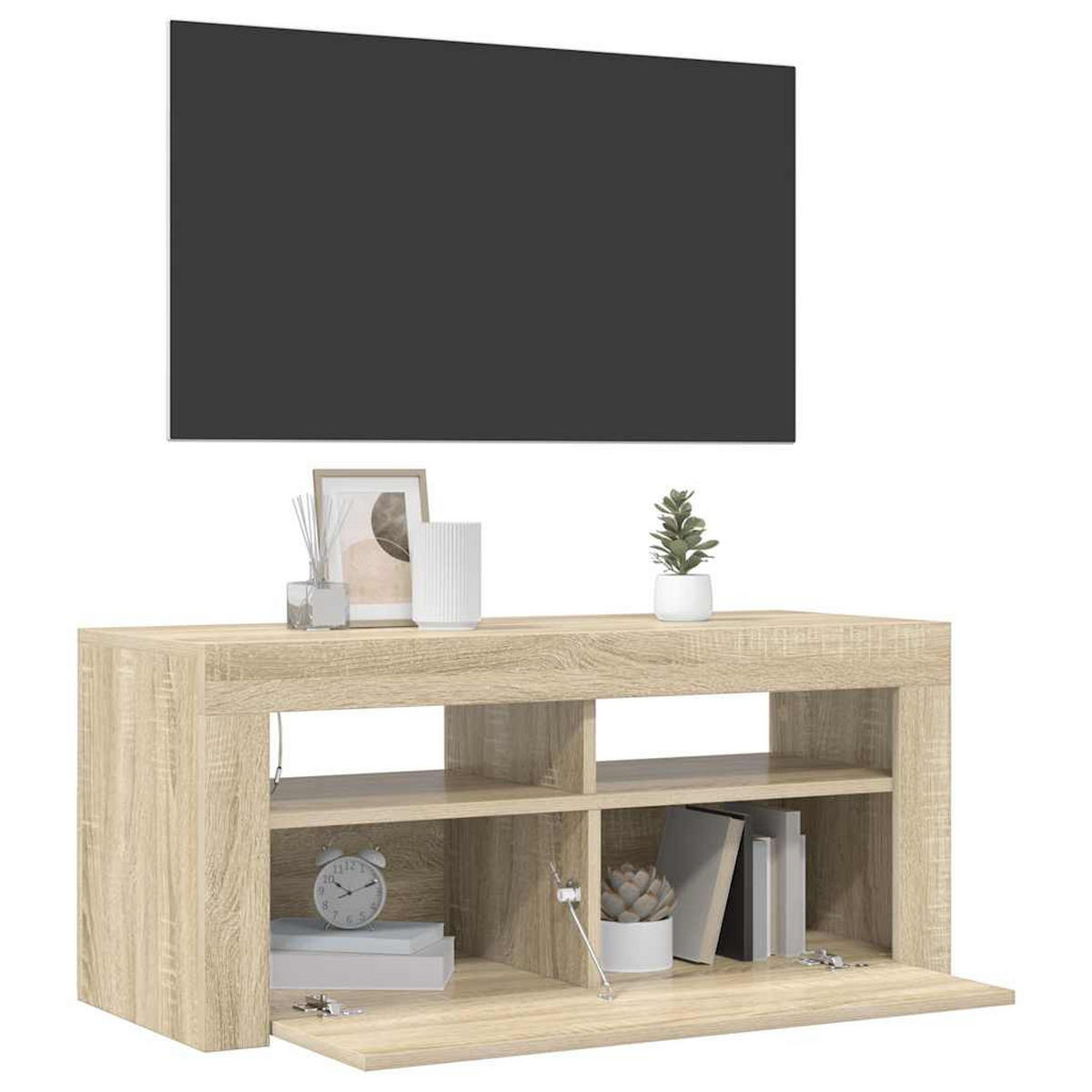 LOWBOARD mit Led-Leuchten 90/35/40 cm aus Holzwerkstoff in Sonoma-Eiche Dekor - Sonoma Eiche, Holz (90/40/35cm) - vidaXL