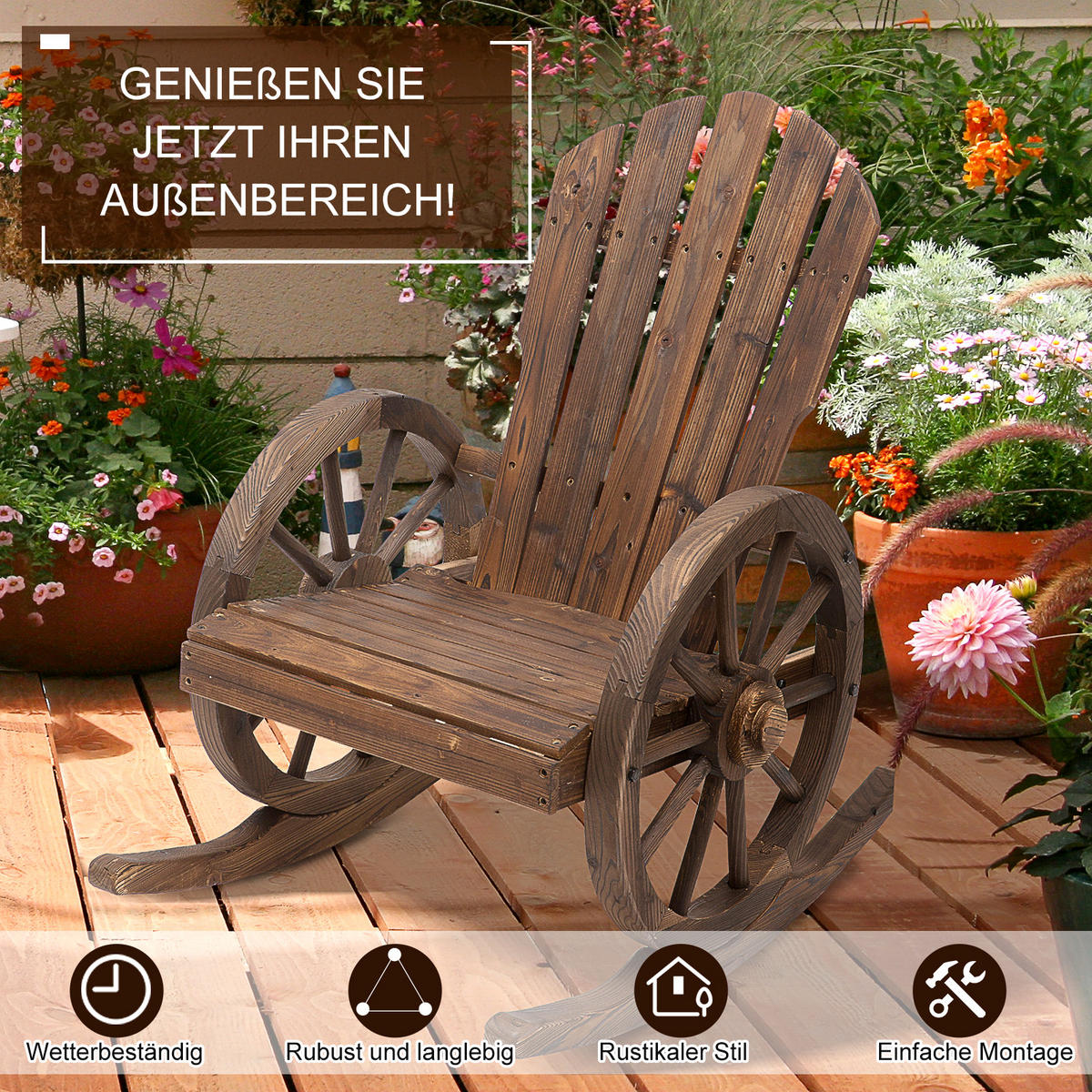 SCHAUKELSTUHL, mit Rollen-Design, Massivholz, Dunkelbraun, 68 x 88 x 92 cm - Dunkelbraun, Holz (88/92/68cm) - Outsunny