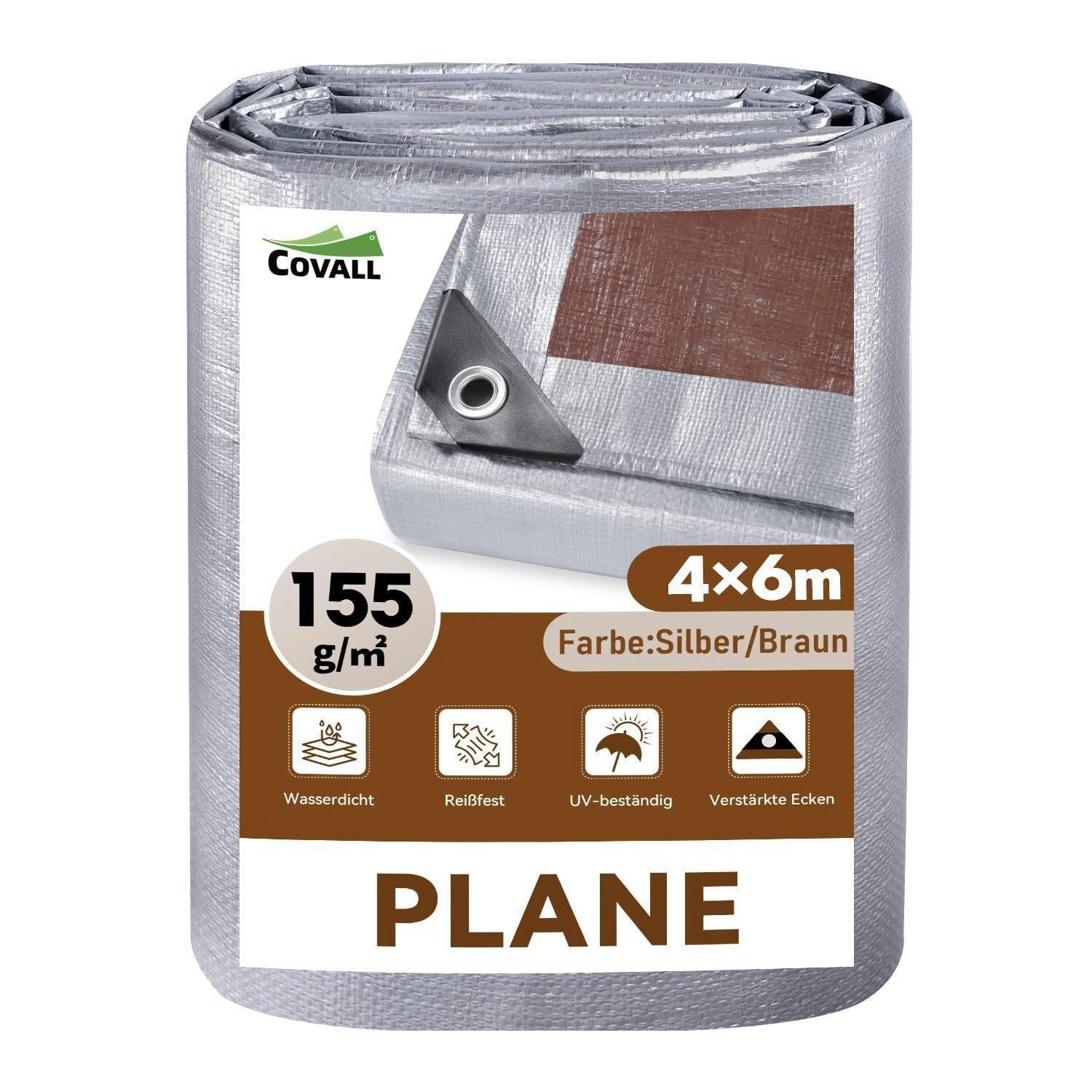 PLANE 4 x 6 m Silber/Braun 155 g/m² - Multicolor, Kunststoff (38/28/11cm)