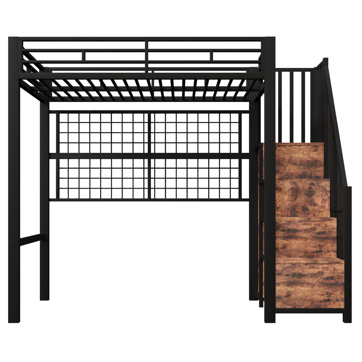 HOCHBETT 90/200 cm, Schwarz mit Stauraumleiter, Hänggitter, ohne Matratze - Schwarz, Metall (90/200cm) - MIVRAY