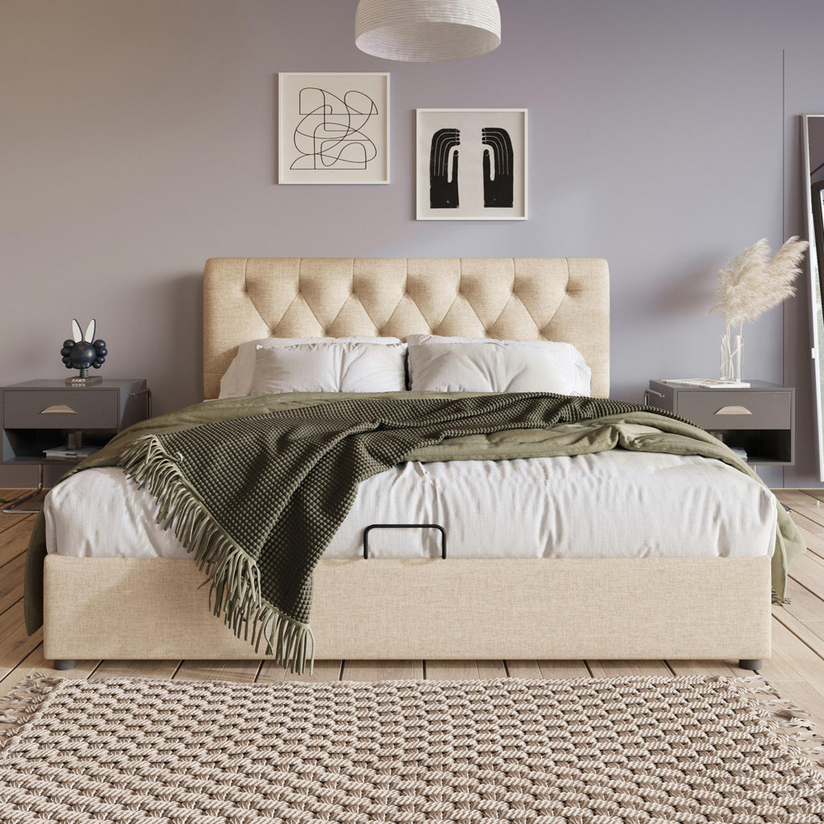 POLSTERBETT 140x200cm Doppelbett hydraulisch verstellbares Kopfteil Stauraum Natürlich - Braun, Holz - FLIEKS