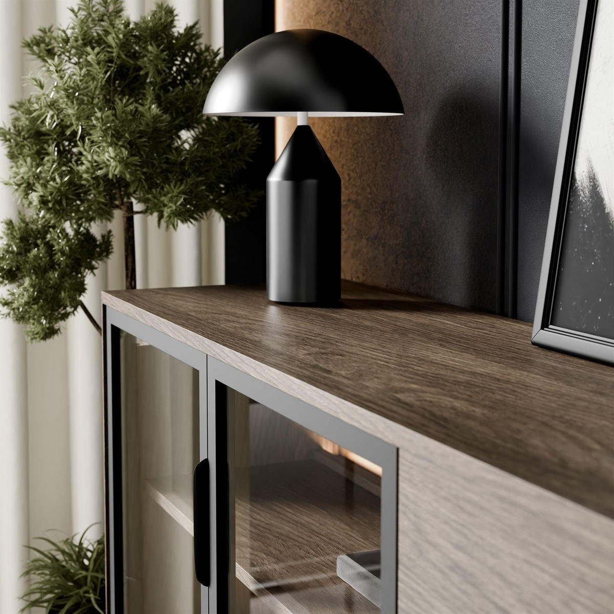 SIDEBOARD LINEA LOFT mit LED-Beleuchtung Eiche + Schwarz - Eichefarben, Holzwerkstoff (181/83/39cm) - Lookway